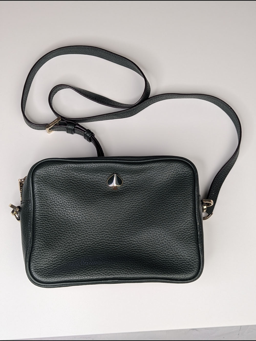 Kate Spade Green Pebble Leather NY Polly Medium Camera Crossbody Bag Dust Bag